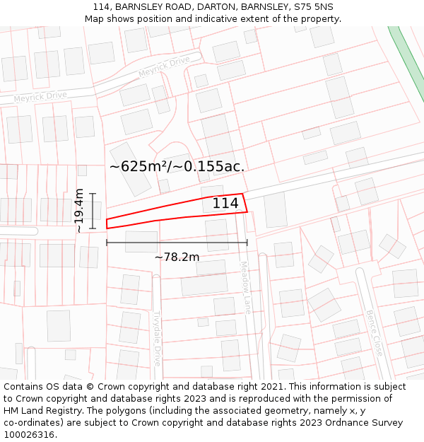 114, BARNSLEY ROAD, DARTON, BARNSLEY, S75 5NS: Plot and title map
