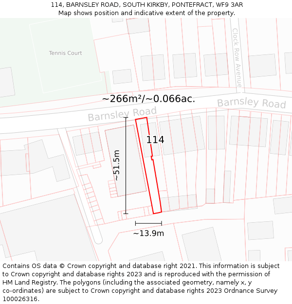 114, BARNSLEY ROAD, SOUTH KIRKBY, PONTEFRACT, WF9 3AR: Plot and title map