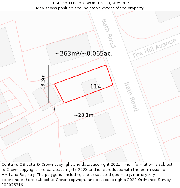 114, BATH ROAD, WORCESTER, WR5 3EP: Plot and title map