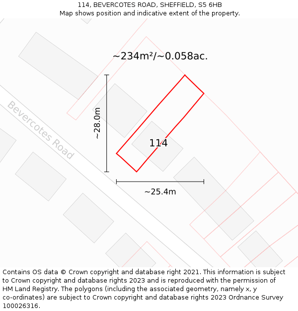 114, BEVERCOTES ROAD, SHEFFIELD, S5 6HB: Plot and title map