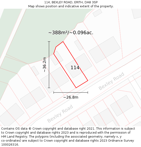 114, BEXLEY ROAD, ERITH, DA8 3SP: Plot and title map