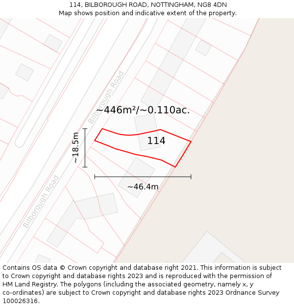 114, BILBOROUGH ROAD, NOTTINGHAM, NG8 4DN: Plot and title map