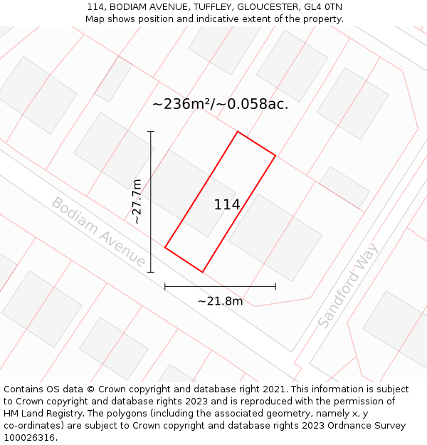 114, BODIAM AVENUE, TUFFLEY, GLOUCESTER, GL4 0TN: Plot and title map