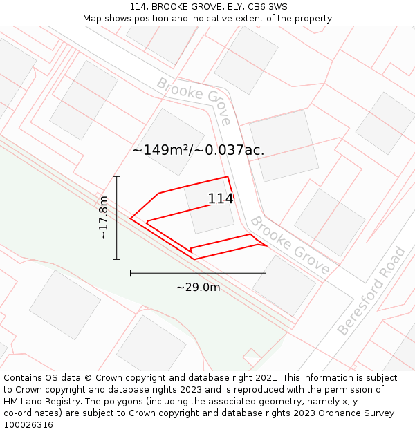 114, BROOKE GROVE, ELY, CB6 3WS: Plot and title map