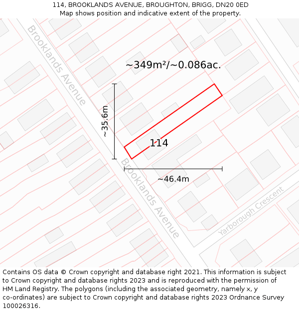 114, BROOKLANDS AVENUE, BROUGHTON, BRIGG, DN20 0ED: Plot and title map