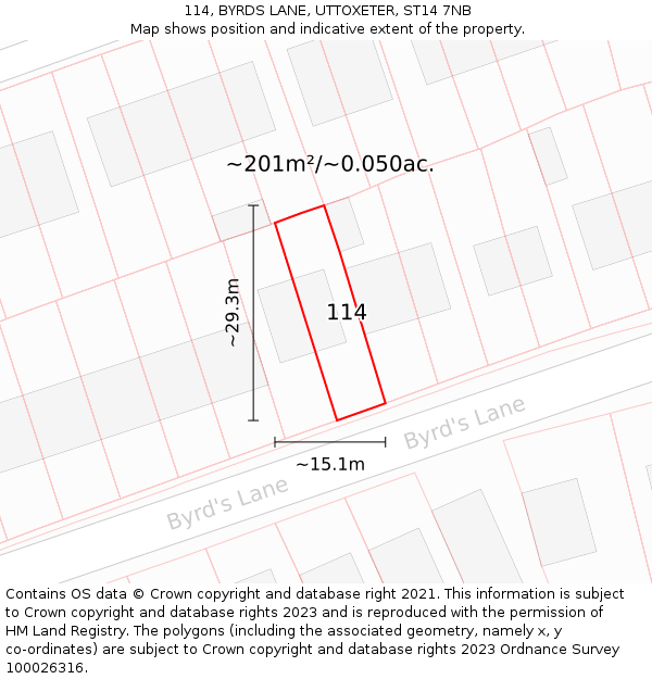 114, BYRDS LANE, UTTOXETER, ST14 7NB: Plot and title map