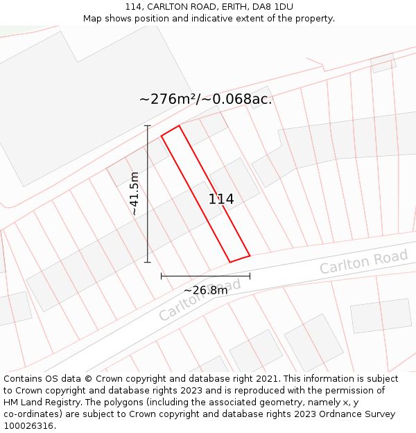 114, CARLTON ROAD, ERITH, DA8 1DU: Plot and title map
