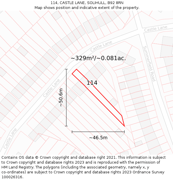114, CASTLE LANE, SOLIHULL, B92 8RN: Plot and title map