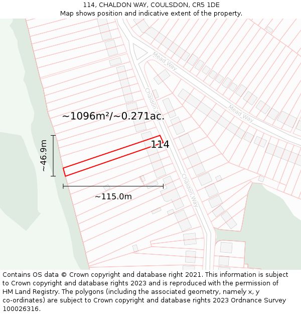 114, CHALDON WAY, COULSDON, CR5 1DE: Plot and title map