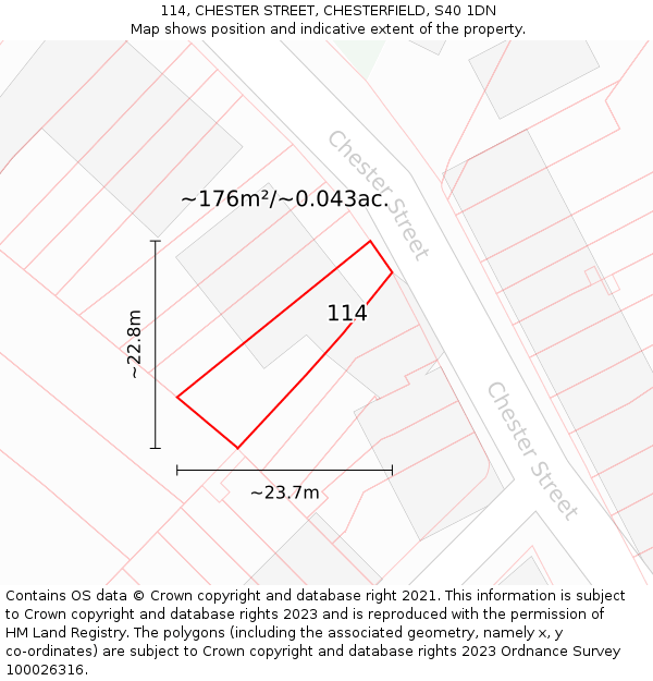 114, CHESTER STREET, CHESTERFIELD, S40 1DN: Plot and title map