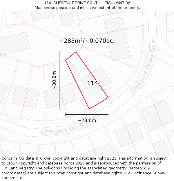114, CHESTNUT DRIVE SOUTH, LEIGH, WN7 3JY: Plot and title map