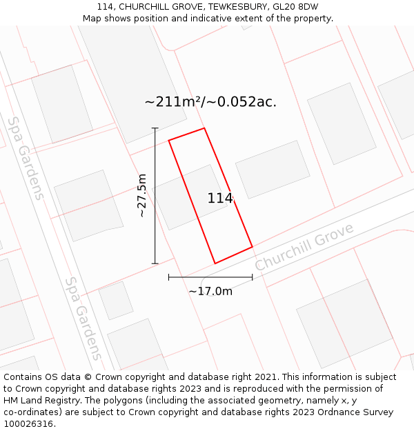 114, CHURCHILL GROVE, TEWKESBURY, GL20 8DW: Plot and title map