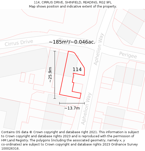 114, CIRRUS DRIVE, SHINFIELD, READING, RG2 9FL: Plot and title map