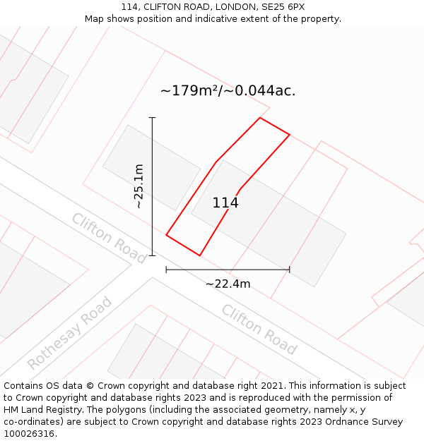 114, CLIFTON ROAD, LONDON, SE25 6PX: Plot and title map