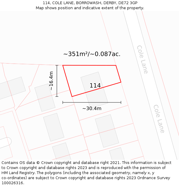 114, COLE LANE, BORROWASH, DERBY, DE72 3GP: Plot and title map