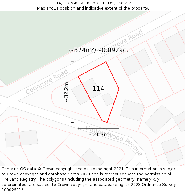 114, COPGROVE ROAD, LEEDS, LS8 2RS: Plot and title map