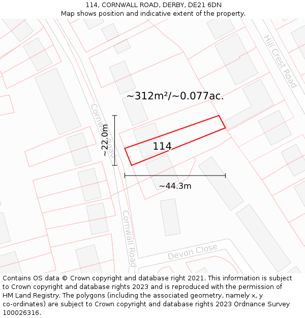 114, CORNWALL ROAD, DERBY, DE21 6DN: Plot and title map