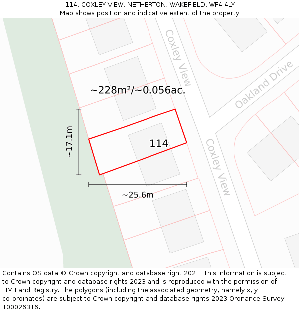 114, COXLEY VIEW, NETHERTON, WAKEFIELD, WF4 4LY: Plot and title map