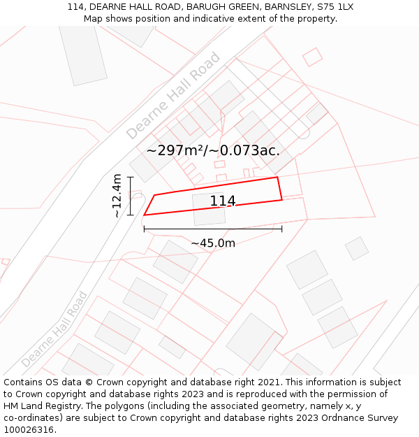 114, DEARNE HALL ROAD, BARUGH GREEN, BARNSLEY, S75 1LX: Plot and title map