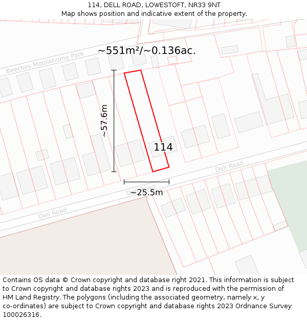 114, DELL ROAD, LOWESTOFT, NR33 9NT: Plot and title map