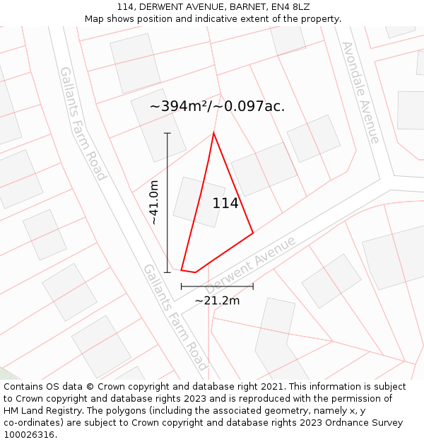 114, DERWENT AVENUE, BARNET, EN4 8LZ: Plot and title map