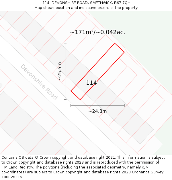 114, DEVONSHIRE ROAD, SMETHWICK, B67 7QH: Plot and title map