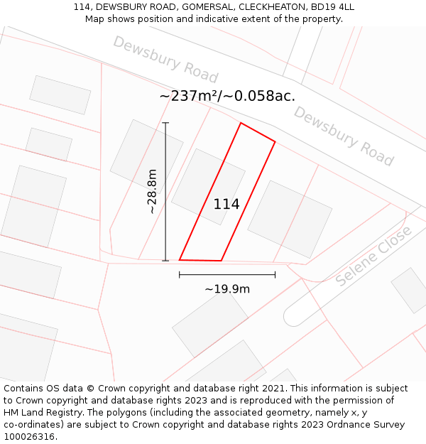 114, DEWSBURY ROAD, GOMERSAL, CLECKHEATON, BD19 4LL: Plot and title map