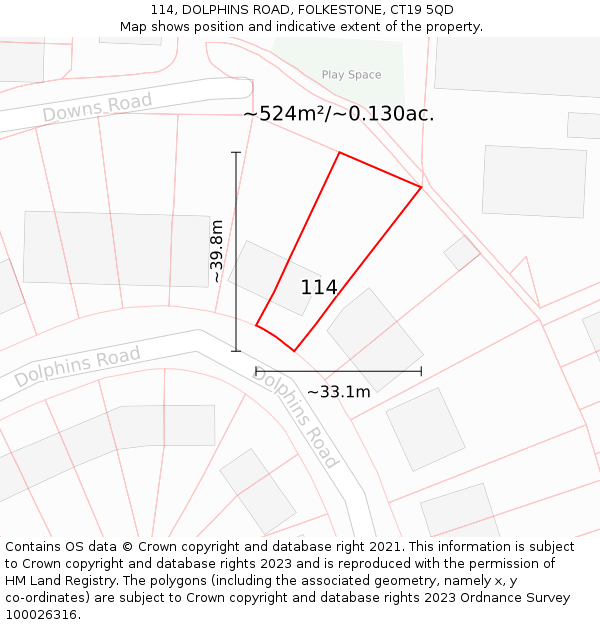 114, DOLPHINS ROAD, FOLKESTONE, CT19 5QD: Plot and title map