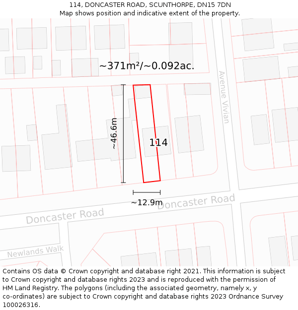 114, DONCASTER ROAD, SCUNTHORPE, DN15 7DN: Plot and title map