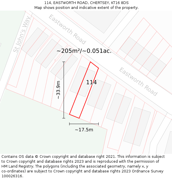 114, EASTWORTH ROAD, CHERTSEY, KT16 8DS: Plot and title map
