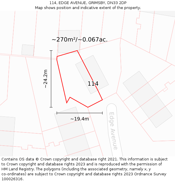 114, EDGE AVENUE, GRIMSBY, DN33 2DP: Plot and title map