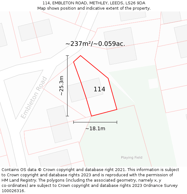 114, EMBLETON ROAD, METHLEY, LEEDS, LS26 9DA: Plot and title map