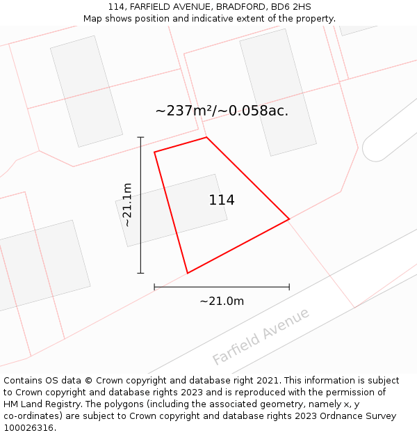 114, FARFIELD AVENUE, BRADFORD, BD6 2HS: Plot and title map