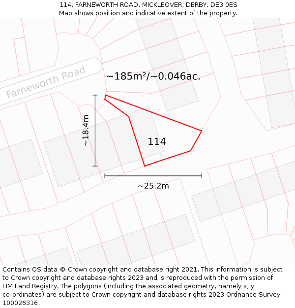 114, FARNEWORTH ROAD, MICKLEOVER, DERBY, DE3 0ES: Plot and title map