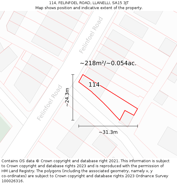 114, FELINFOEL ROAD, LLANELLI, SA15 3JT: Plot and title map