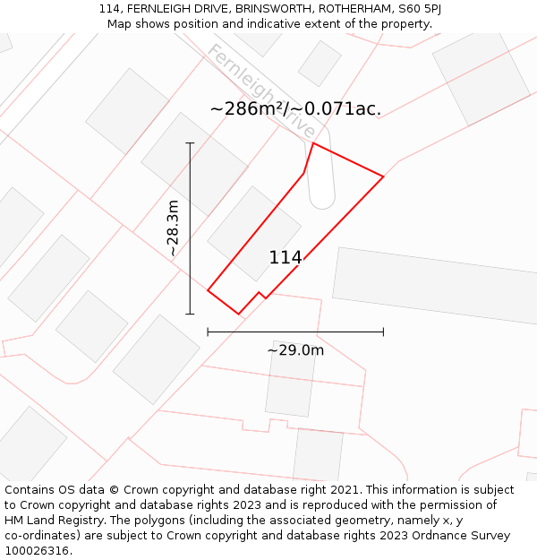 114, FERNLEIGH DRIVE, BRINSWORTH, ROTHERHAM, S60 5PJ: Plot and title map