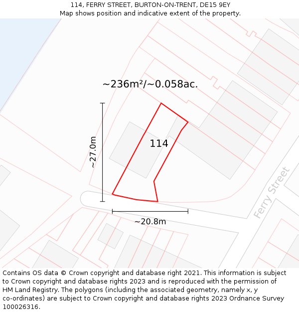 114, FERRY STREET, BURTON-ON-TRENT, DE15 9EY: Plot and title map