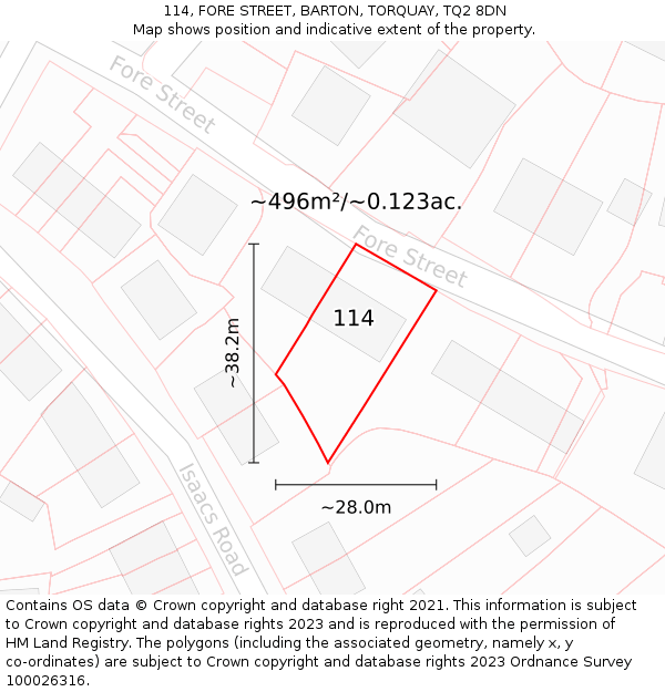 114, FORE STREET, BARTON, TORQUAY, TQ2 8DN: Plot and title map