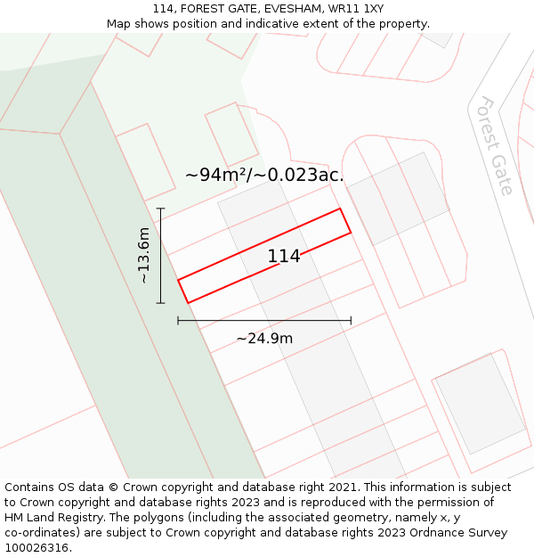 114, FOREST GATE, EVESHAM, WR11 1XY: Plot and title map