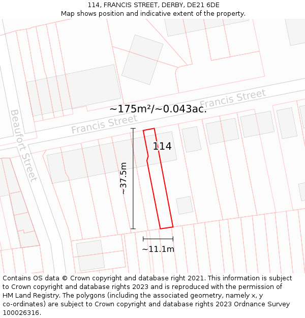 114, FRANCIS STREET, DERBY, DE21 6DE: Plot and title map