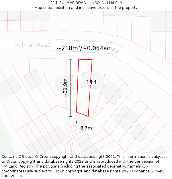 114, FULMAR ROAD, LINCOLN, LN6 0LA: Plot and title map