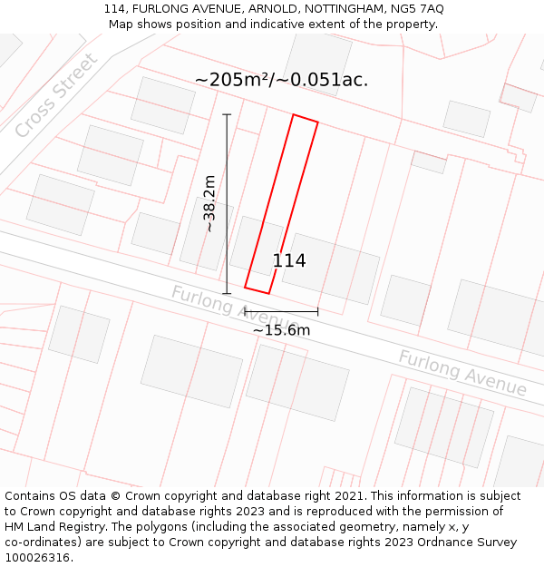 114, FURLONG AVENUE, ARNOLD, NOTTINGHAM, NG5 7AQ: Plot and title map