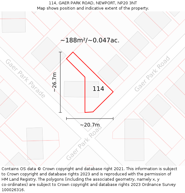114, GAER PARK ROAD, NEWPORT, NP20 3NT: Plot and title map