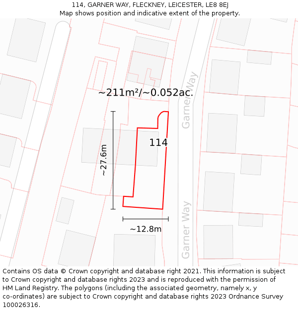 114, GARNER WAY, FLECKNEY, LEICESTER, LE8 8EJ: Plot and title map