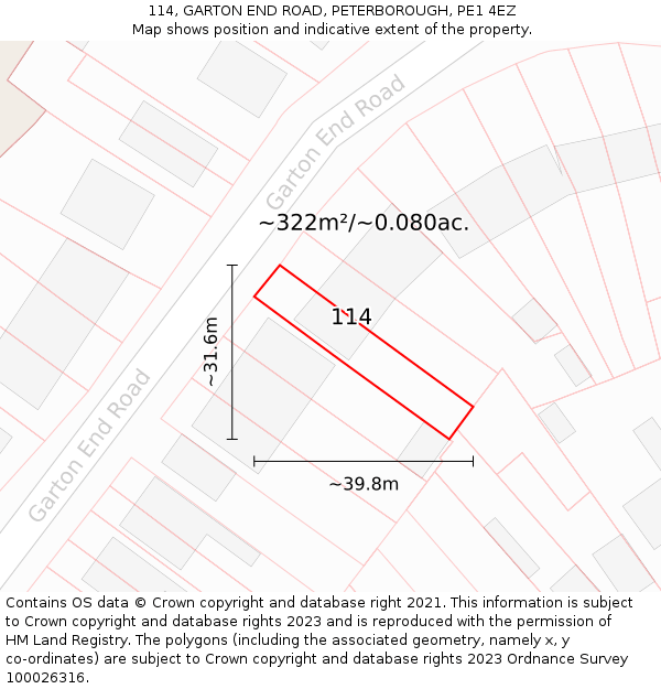 114, GARTON END ROAD, PETERBOROUGH, PE1 4EZ: Plot and title map