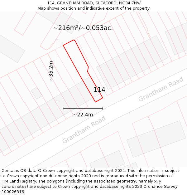 114, GRANTHAM ROAD, SLEAFORD, NG34 7NW: Plot and title map