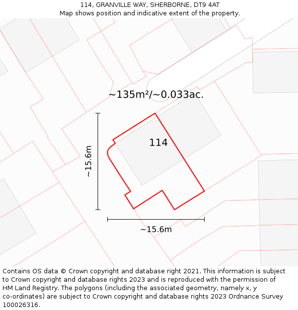 114, GRANVILLE WAY, SHERBORNE, DT9 4AT: Plot and title map