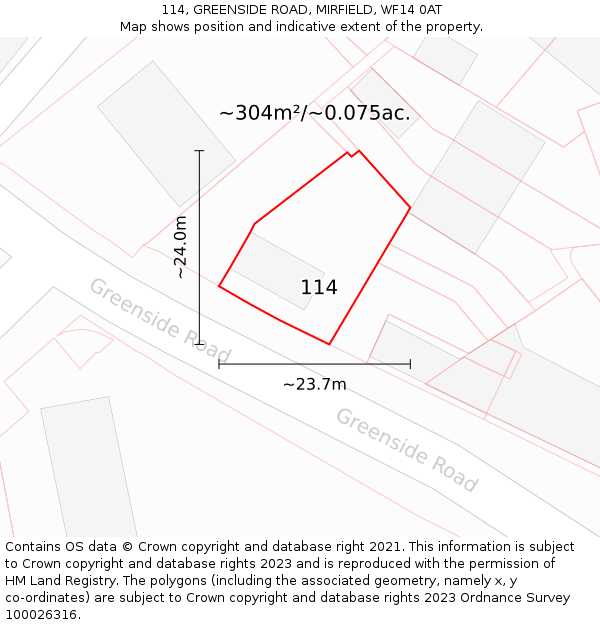 114, GREENSIDE ROAD, MIRFIELD, WF14 0AT: Plot and title map