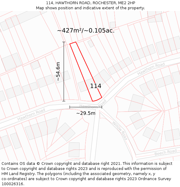 114, HAWTHORN ROAD, ROCHESTER, ME2 2HP: Plot and title map