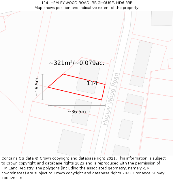 114, HEALEY WOOD ROAD, BRIGHOUSE, HD6 3RR: Plot and title map